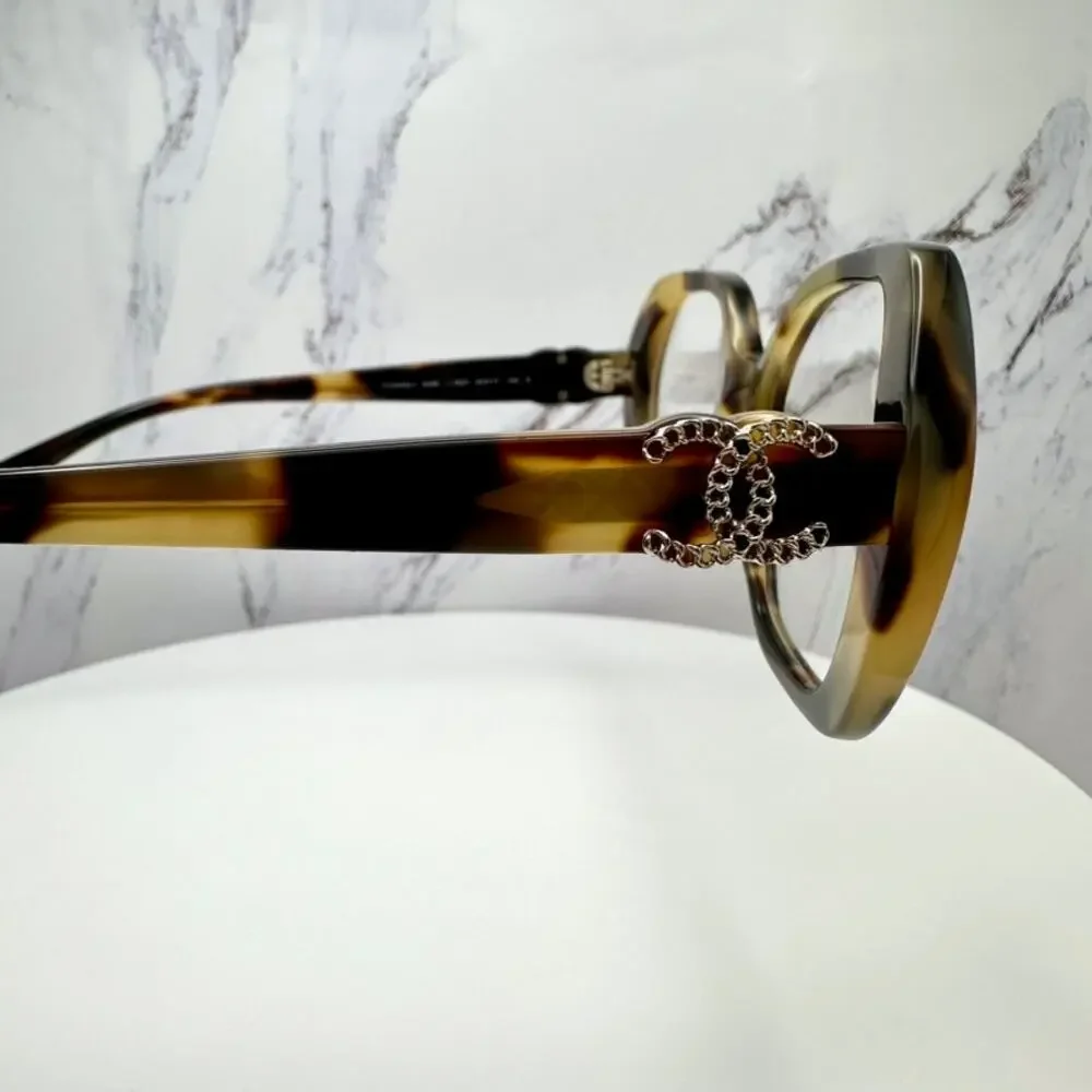 New CHANEL Eyeglasses Brown Gold Chain CC Square Acetate Womens - Picture 16 of 16